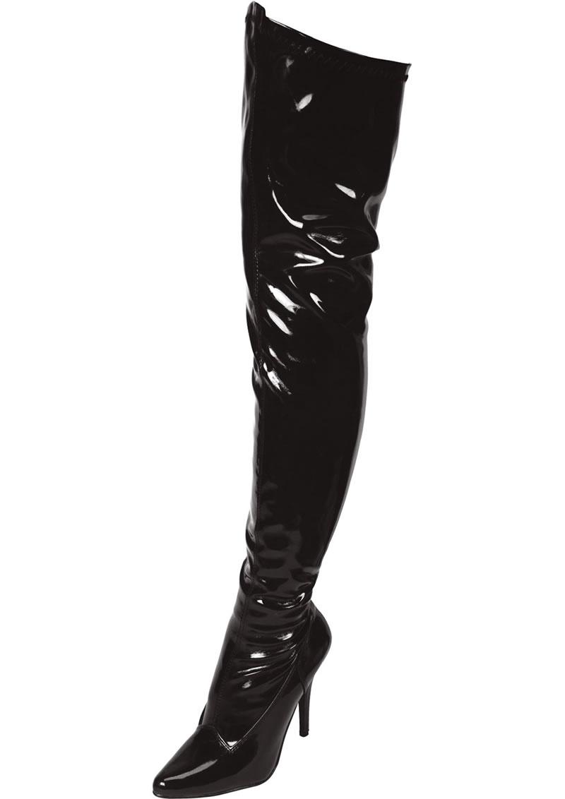 Lapdance Black Pointed Toe Thigh High Boot 3 inches Heel