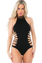 Pink Lipstick Slit N Spin Womens Bodysuit One Size Black