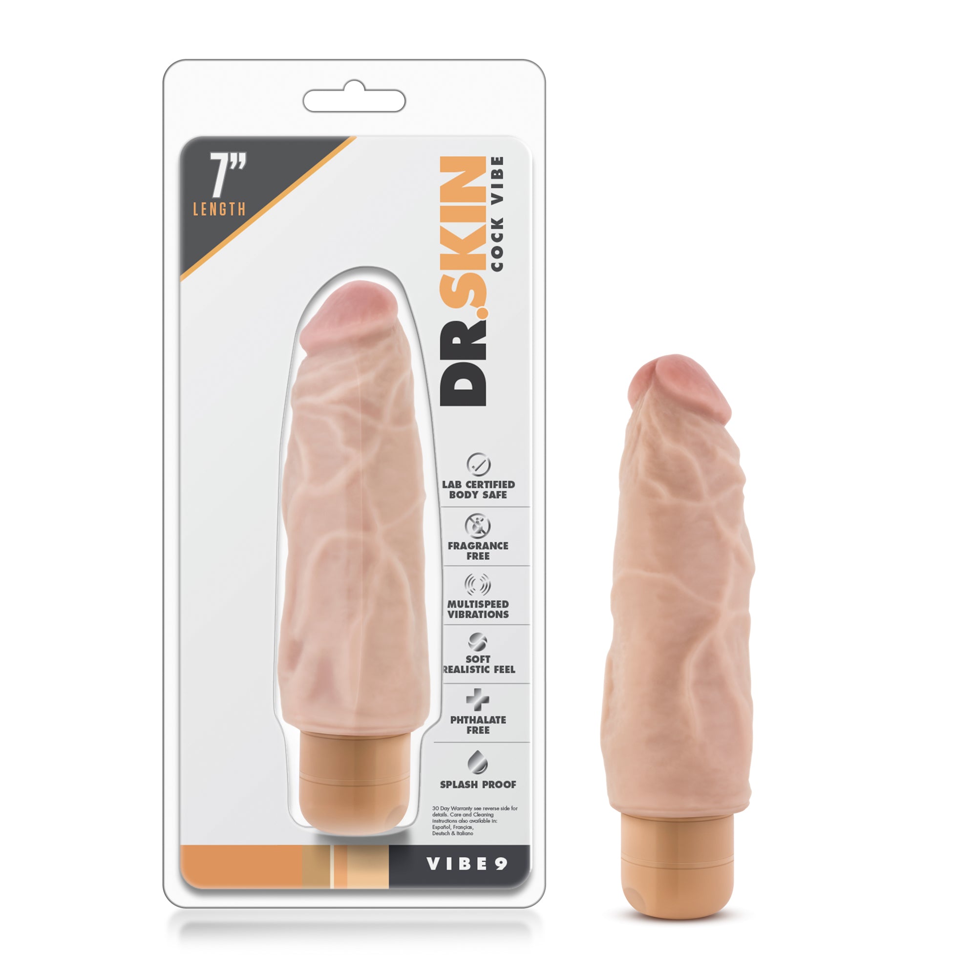 Dr Skin Cock Vibe 9 Vibrating Cock 7.5 Inch Beige