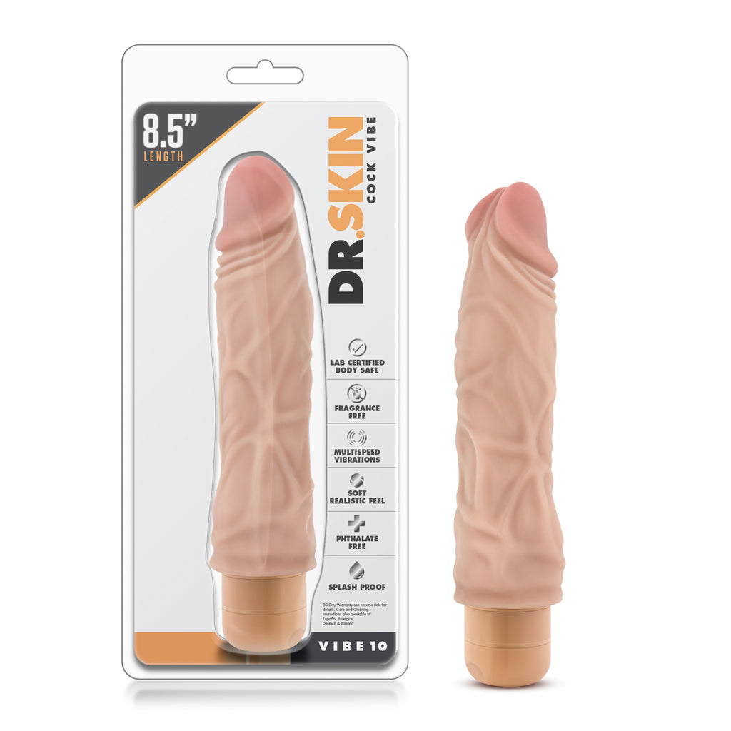 Dr Skin Cock Vibe 10 Vibrating Cock 8.5 Inch Beige