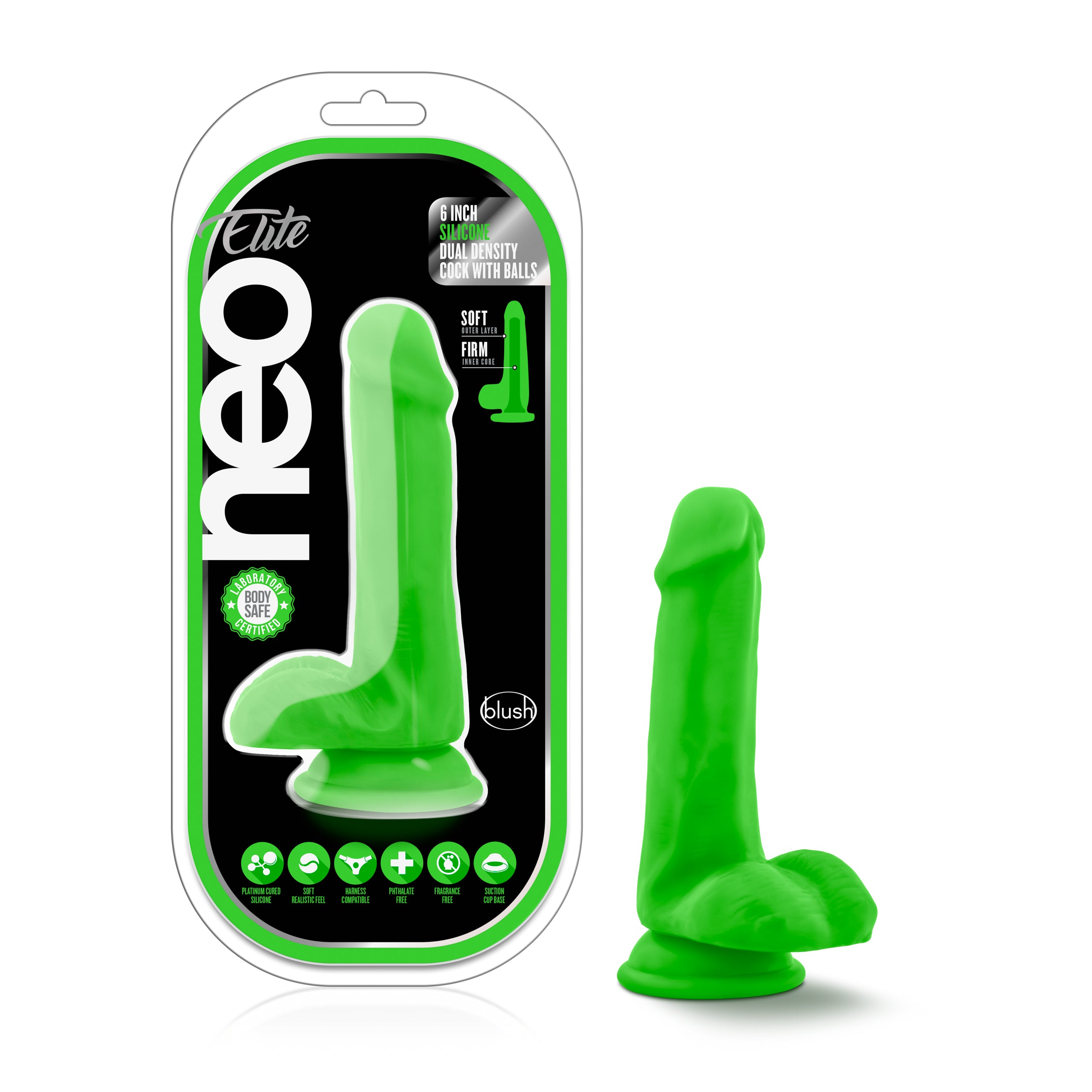 Blush Novelties Neo Elite Silicone Dual Density Cock With Balls 6 Inch