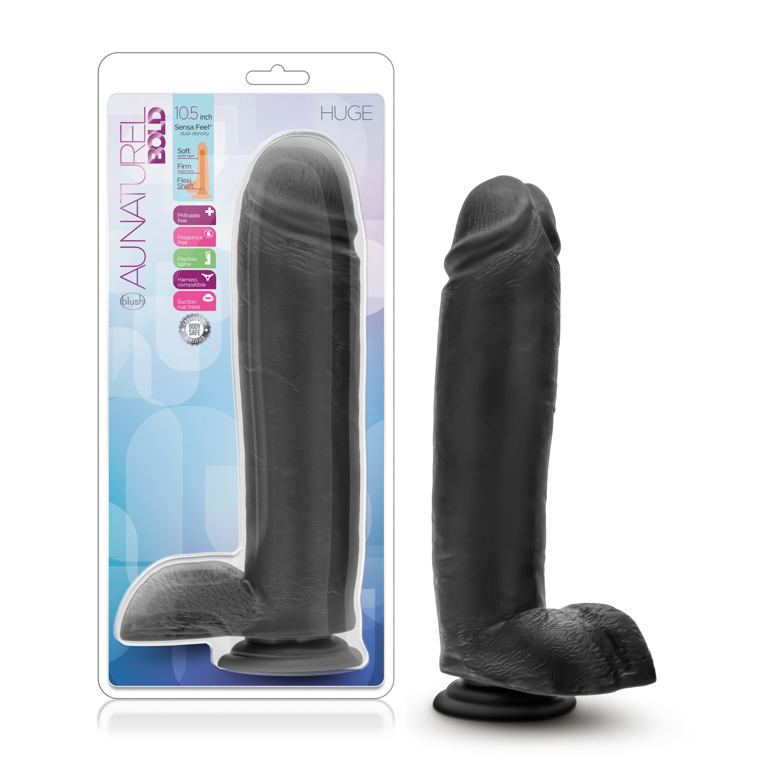 Blush Novelties Au Naturel Bold Huge Dildo 10.5 Inch Black