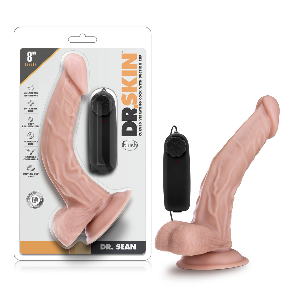 Blush Novelties Dr Skin Dr Sean Vibrating Cock With Suction Cup 8 Inch Vanilla