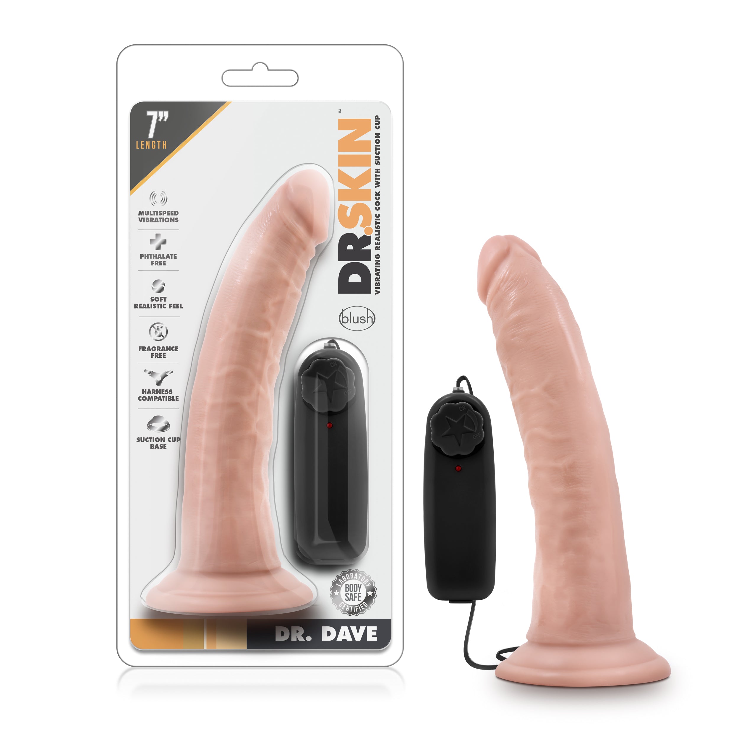 Blush Novelties Dr Skin Dr Dave Vibrating Cock With Suction Cup 7 Inch Vanilla
