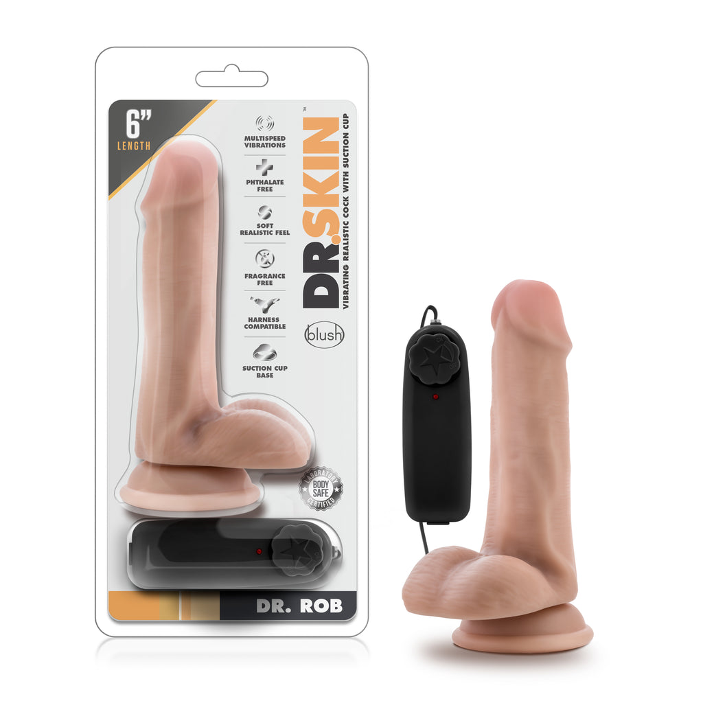 Blush Novelties Dr Skin Dr Rob Vibrating Cock With Suction Cup 6 Inch Vanilla