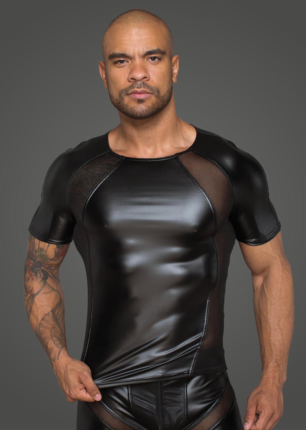 Power Wetlook Men T Shirt With 3D Net XL