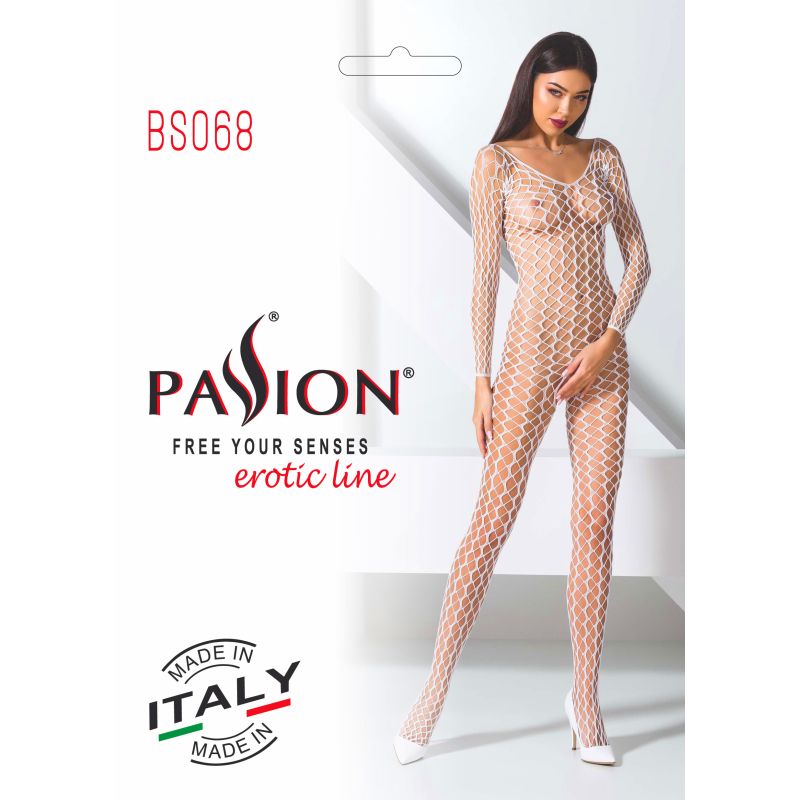 Passion Lingerie Ribbed Mesh Quality Bodystocking BS068 One Size White