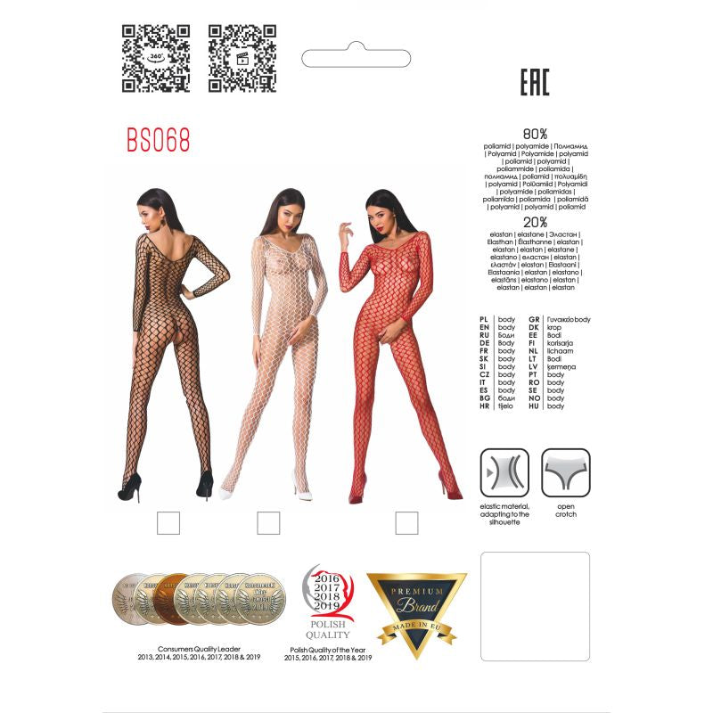 Passion Lingerie Ribbed Mesh Quality Bodystocking BS068 One Size White