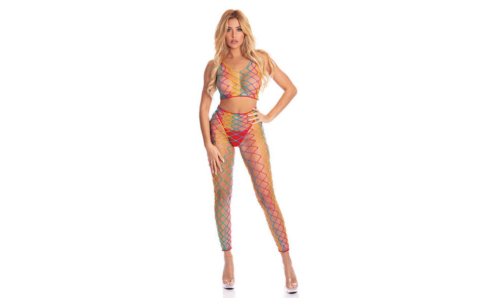 Pink Lipstick 2 Piece Womens Body Stocking One Size Rainbow