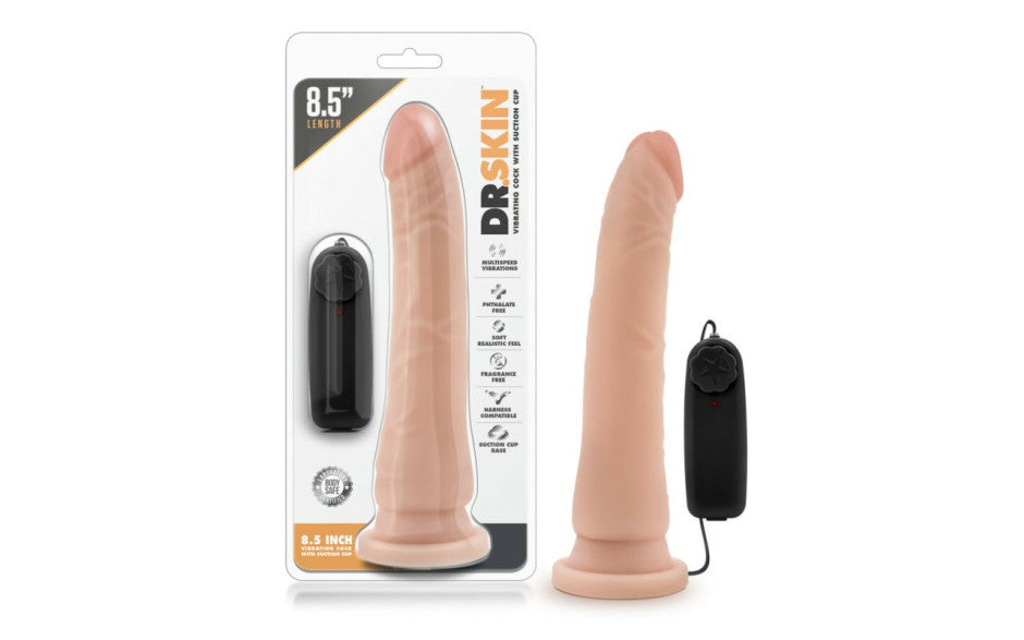 Blush Novelties Dr Skin Vibrating Realistic Cock With Suction 8.5 Inch Vanilla