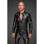 Noir Handmade Power Wetlook Mens Jacket With Pleated PVC Epaulets