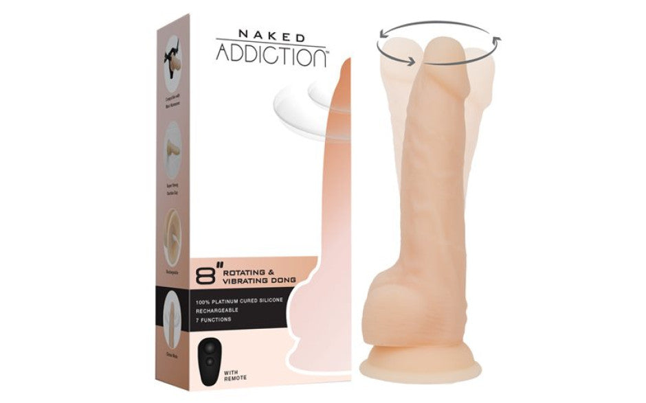 BMS Factory Addiction Rotating Vibrating Dildo With Remote 8 Inch Vanilla