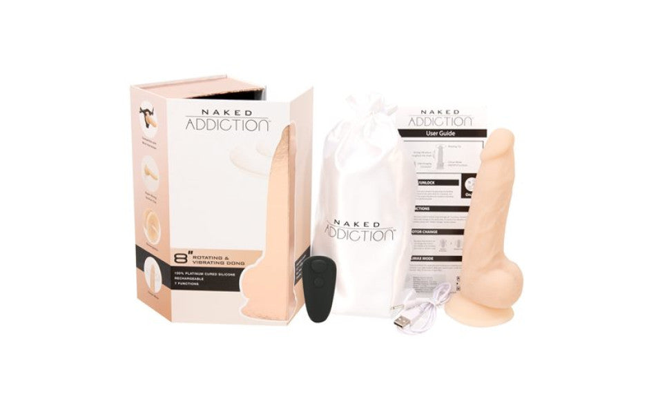 BMS Factory Addiction Rotating Vibrating Dildo With Remote 8 Inch Vanilla