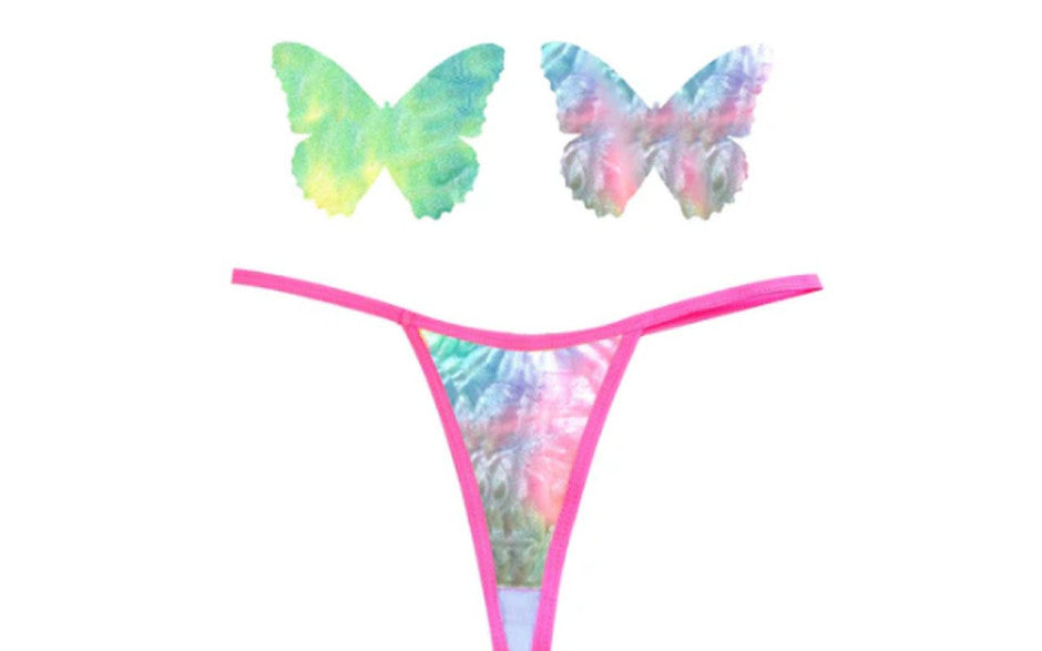 Neva Nude Rainbow Sherbet Tie Die Butterfly Pastie & Panty Set
