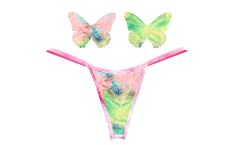 Neva Nude Rainbow Sherbet Tie Die Butterfly Pastie & Panty Set