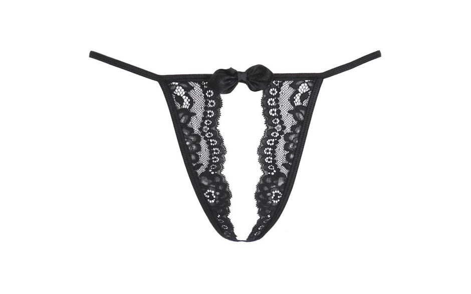 Axami Lingerie Lace Open Front G String Panty Black Small