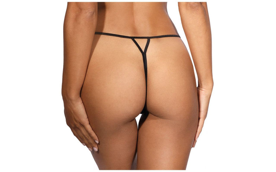 Axami Lingerie Lace Open Front G String Panty Black Small