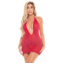 Pink Lipstick Love Bite Plunge Womens Halter Dress One Size