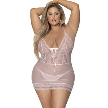 Exposed Lingerie Womens Lace Chemise and G-String Blush