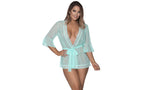 Exposed Lingerie Womens Robe With Lace Trim Turquoise S / M