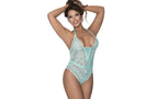 Exposed Lingerie Mesh & Lace Sexy Womens Teddy Turquoise S / M
