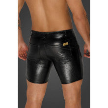 Noir Handmade Snake Wetlook Mid Length Mens Shorts with Back Pockets
