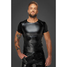 Noir Handmade Wetlook Mens T-Shirt with Snake Wetlook Sleeves