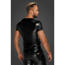 Noir Handmade Wetlook Mens T-Shirt with Snake Wetlook Sleeves