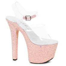 Ellie Shoes 7 Inch Stiletto Platform Sandal With Peach Glitter