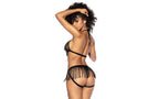 Mapale Fringe Halter 2 Piece Bra and Panty Set Black L / XL