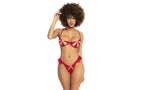 Mapale 2 Piece Lace Cut Out Bra and Panty Set Red M / L