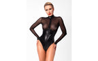 Noir Handmade Edge Wetlook and Mesh Bodysuit With Rings Black Medium