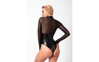 Noir Handmade Edge Wetlook and Mesh Bodysuit With Rings Black Medium