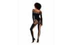 Dreamgirl Lingerie Seamless Opaque & Fishnet Bodystocking Black