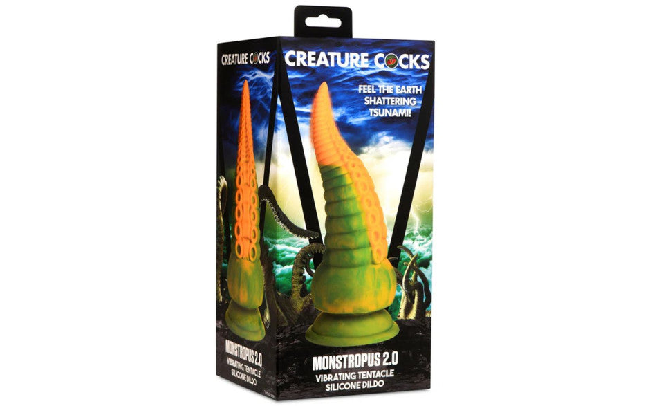 XR Brands Creature Cocks Monstropus 2.0 Vibrating Tentacled Monster Silicone Dildo Green / Yellow