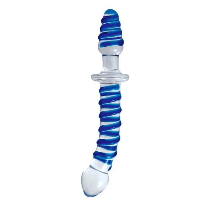 Adam & Eve Twisted Love Glass Dildo Double Ended Glass Dong 9.5 Inch Clear / Blue Adam & Eve