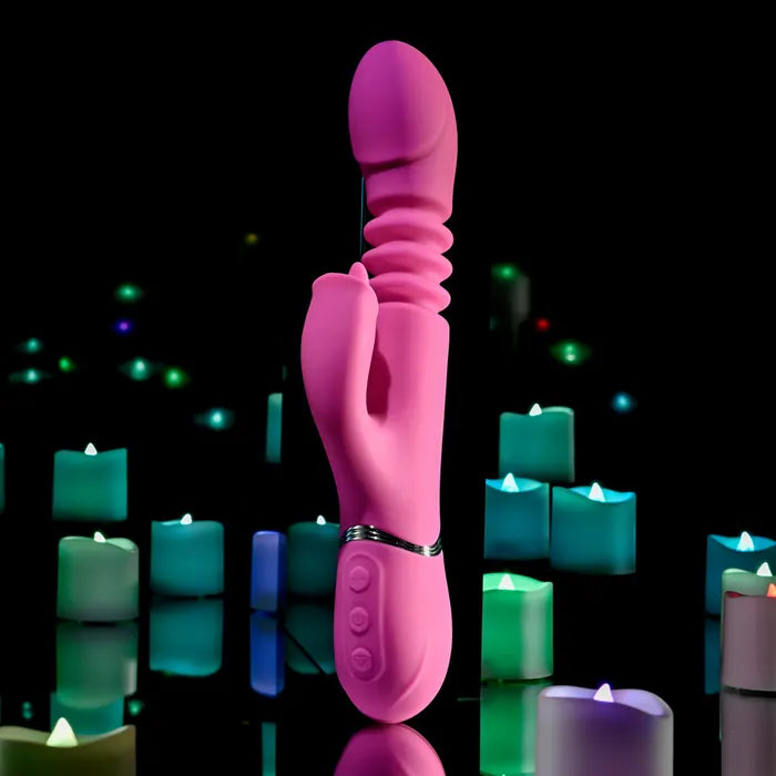 Evolved PINK DRAGON USB Rechargeable Thrusting Rabbit Vibrator 24.2cm Evolved