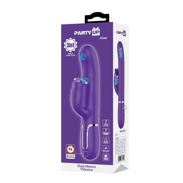 Party Up ALAN Dual Motor USB Rechargeable Vibrator With Licking Clit Stimulator & Thumping Shaft 22.8cm Party Up
