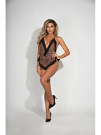 Seven Til Midnight Chiffon Romper With Surplice Neckline & Lace Trim Leopard Small