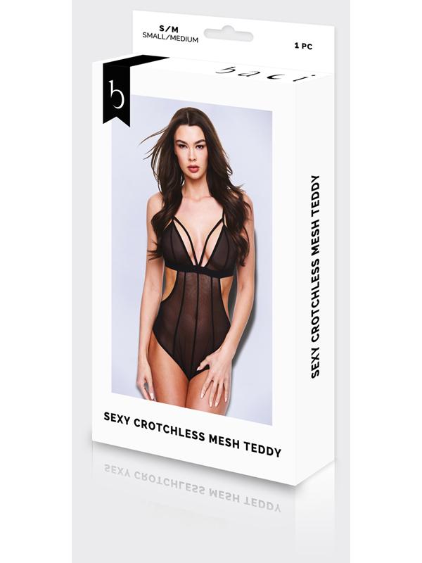 Baci Sexy Crotchless Mesh Teddy Black