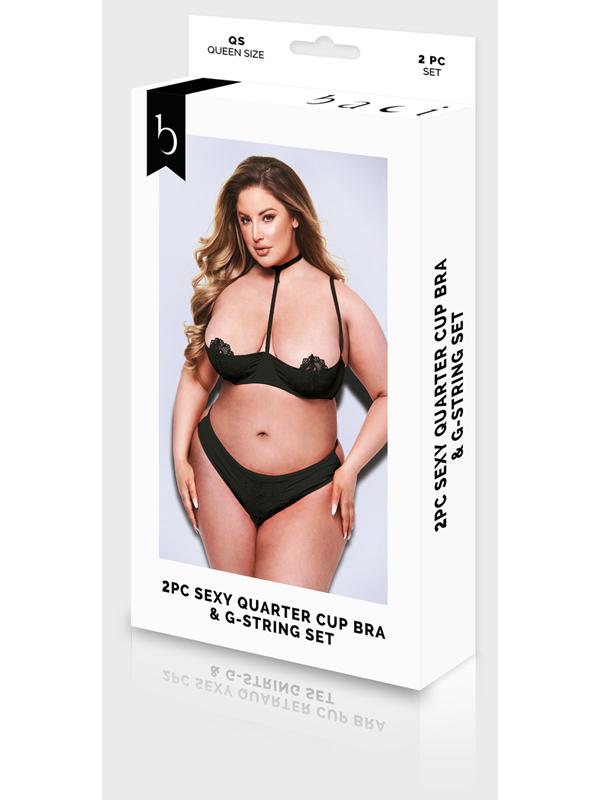 Baci 2 piece Sexy Quarter Cup Bra & G String Set Black