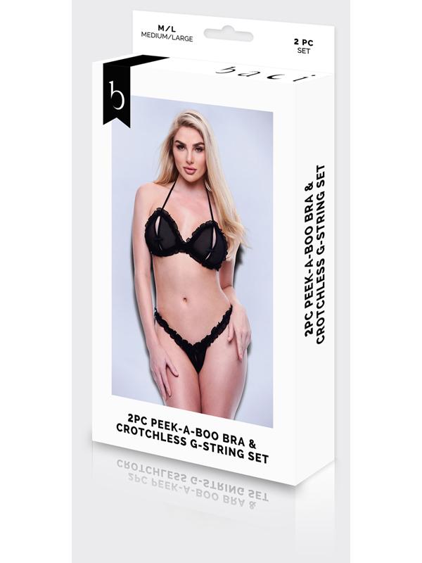 Baci 2 piece Peek A Boo Bra & Crotchless G String Set