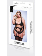 Baci 3 Piece Lace & Mesh Bra Garter & Panty Set Queen