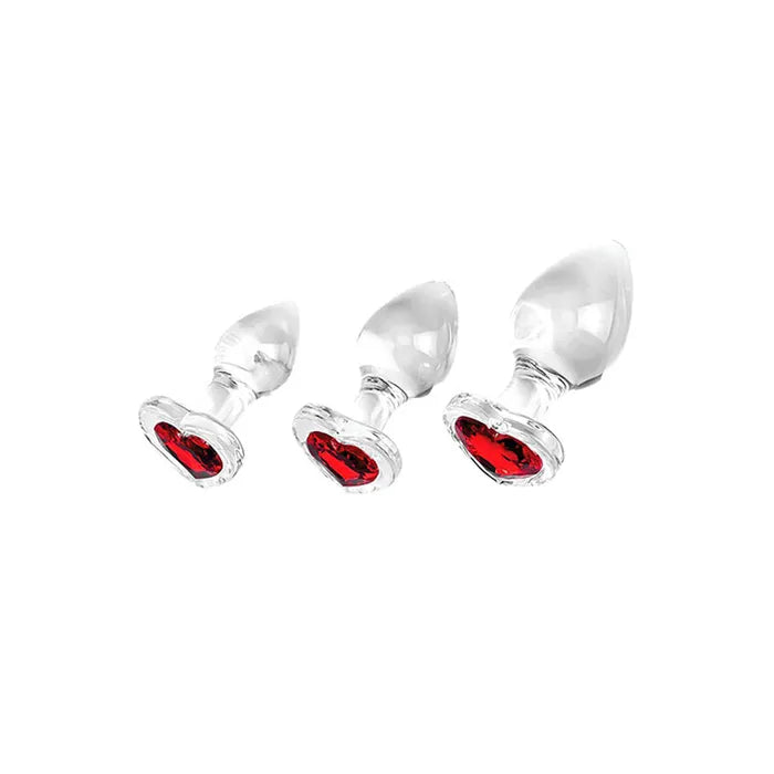 Adam & Eve RED HEART GEM GLASS PLUG SET Butt Plugs Set Of 3 Sizes Adam & Eve