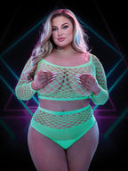 Lapdance 2pc Glow In The Dark Long Sleeve Crop Top & Panty Set Queen