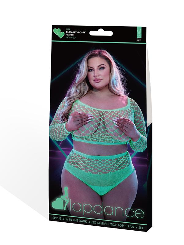 Lapdance 2pc Glow In The Dark Long Sleeve Crop Top & Panty Set Queen