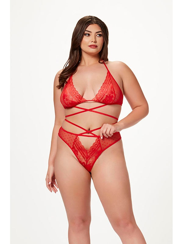 Seven Til Midnight Halter Bra & Criss Cross Panty Set One Size Queen 2 Piece