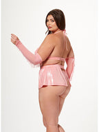 Seven Til Midnight Cowgirl Costume Set With Halter Bra Thong Panty Garter Skirt & Fingerless Gloves One Size Queen 4 Piece