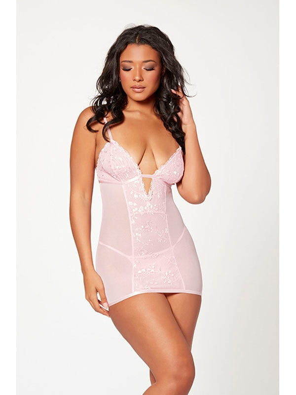 Seven Til Midnight Slim Fit Chemise And Thong Panty Set Pink 2 Piece