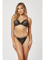 Seven Til Midnight Mesh & Rhinestone Bra & Panty Set Black 2 Piece